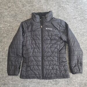 Columbia Puffer Jacket Unisex Kids Size L 14/16 Black Insulated Full Zip Coat‎